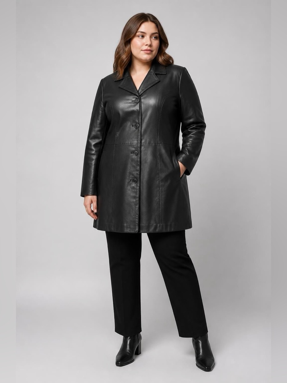 The Avenue Black Genuine Leather Coat